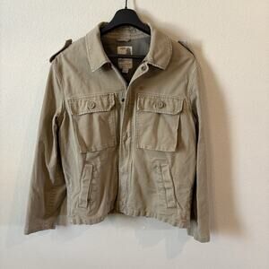 Vintage Old Navy Chore Coat Jacket Mens Lrg Work Canvas Utility Pockets Tan Y2K